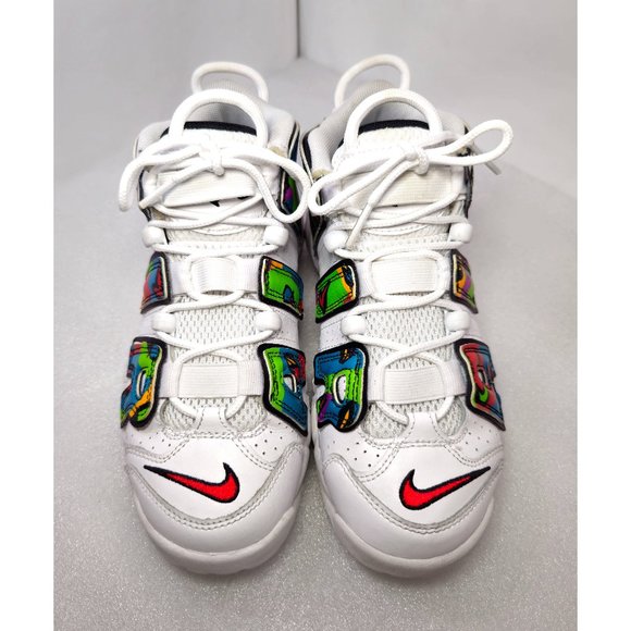 Nike Air More Uptempo GS Peace Love Swoosh Colorful White Mid-Top Sneakers 4Y - Picture 6 of 13